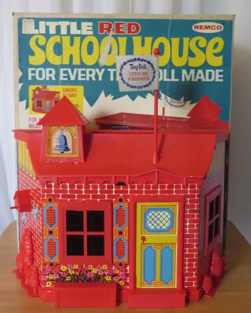 Remco 1960's Little Red Schoolhouse for Tiny Doll Heidi Jan with Furniture & Box