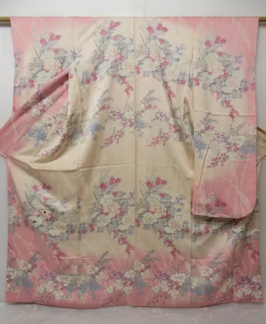 1327T05z1080 Japanese Kimono Silk FURISODE Pink Peony