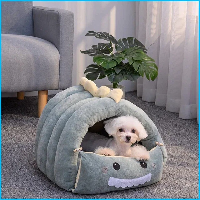 Lovely Dinosaur Cow Pet Dog House Foldable Cat Bed Winter Warm Puppy Pads Sofa