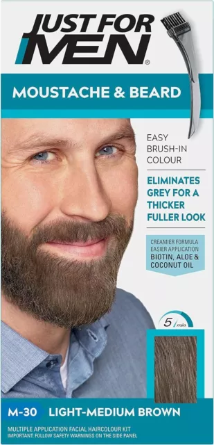 Just For Men Mustache & Beard Coloring for Gray Hair with Brush Included -  Real Black M55 - 3pk