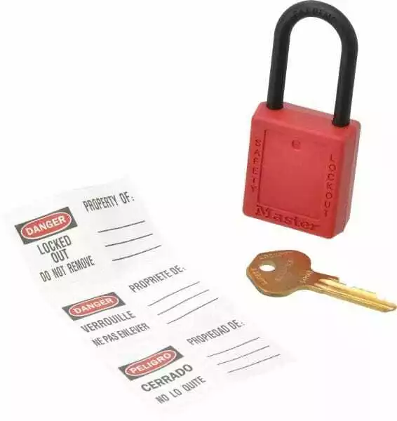 Master Lock Red Dielectric Zenex Safety Lockout Tagout Padlock, Nonconductive