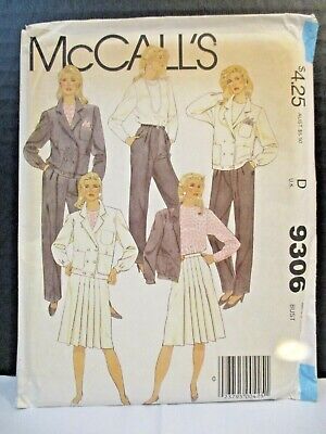 McCalls Sewing Pattern 9306 Jacket Trousers Skirt Top 16 B&W Cover Vintage 1980s