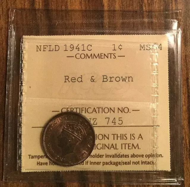 1941C Newfoundland Small One Cent Penny Coin - Iccs Ms-64 Red Brown - 2