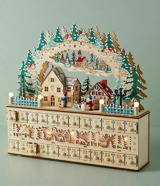 ANTHROPOLOGIE LIGHTUP VILLAGE Advent Calendar Wooden Winter Wonderland