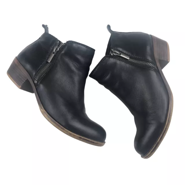 Lucky Brand Basel Black Leather Ankle Boots Zipper Bootie Women's Size 6