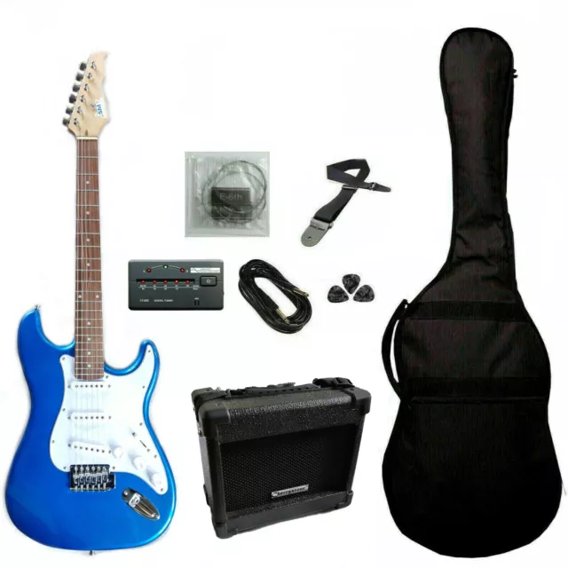 Chitarra Elettrica Stratocaster SMT Blu Metal con Amplificatore e Accessori