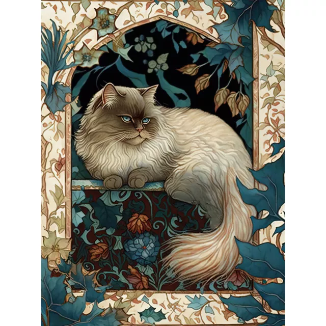 Perched Himalayan Persian Cat Art Nouveau Canvas Poster Print Picture Wall Art