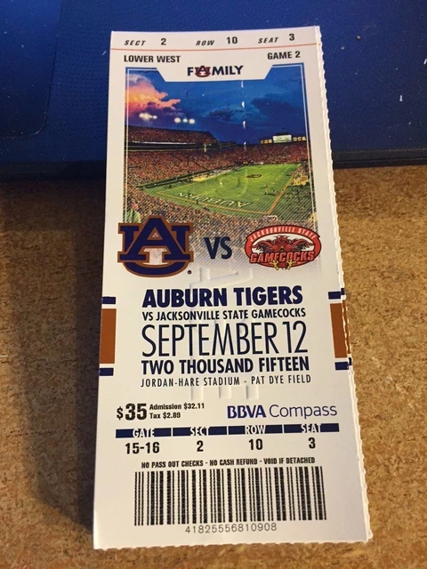 2015 Auburn Tigers Vs Jacksonville State College Football Ticket Stub 9/12