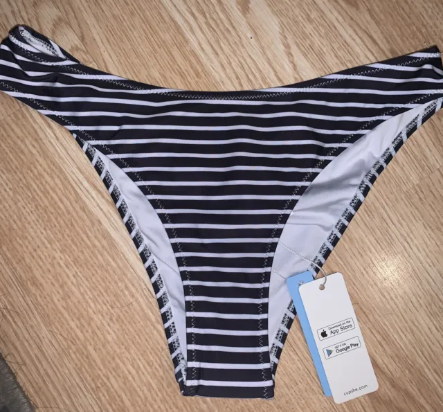 Cupshe Bikini Bottom Swim Bathing Suit High Waist Bottom Black White New Small