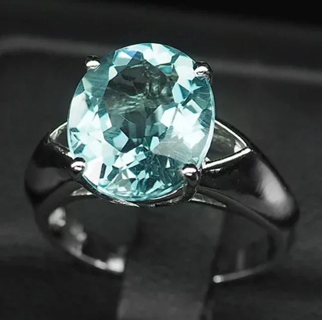 Aquamarine Aqua Blue Oval 4.40 Ct. 925 Sterling Silver Ring Size 6.25