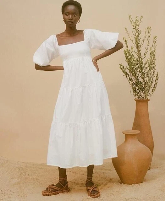 Faithfull The Brand Kiona Midi Dress Plain White Size XS