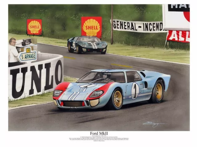 Print 1966 Le Mans 66 Ken Miles Ford Gt40 Mkii Denny Hulme Carroll Shelby Bale