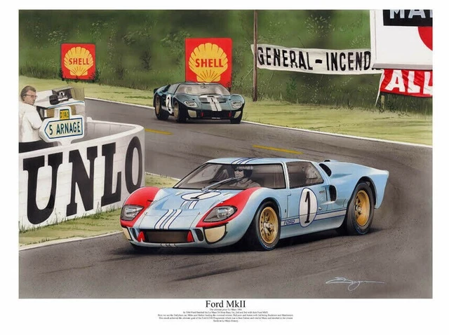 Print 1966 Le Mans 66 Ken Miles Ford Gt40 Mkii Denny Hulme Carroll Shelby Bale