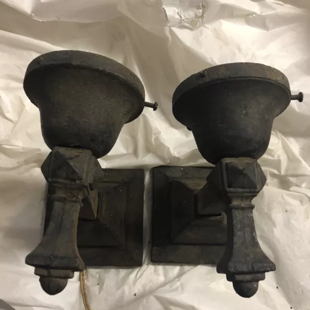 Pair Original Antique Arts & Crafts Mission Cast Iron Exterior Sconces