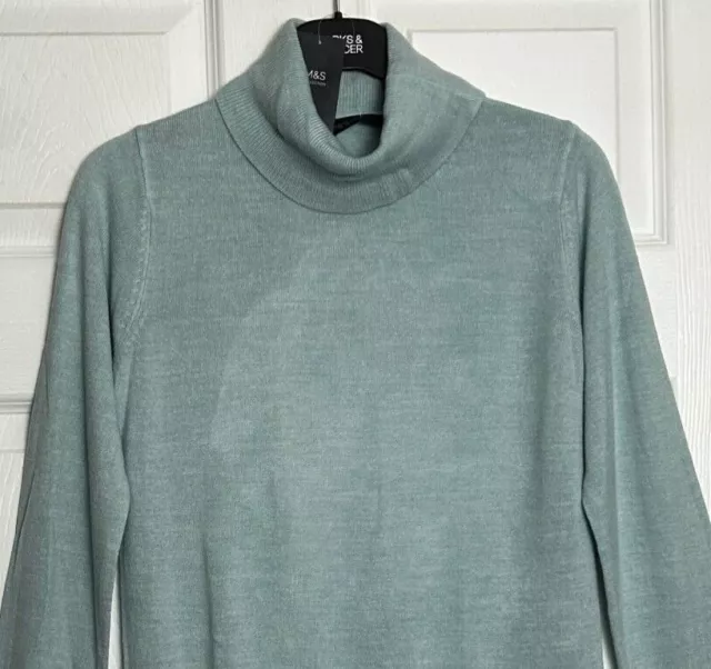 M&S Ladies Jumper Aqua Blue High Roll Neck Stay Soft Knit BNWT Marks Polo