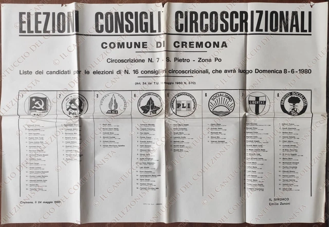 1980 Cremona Elezioni Consigli Circoscrizionali Circoscrizione N. 7 manifesto