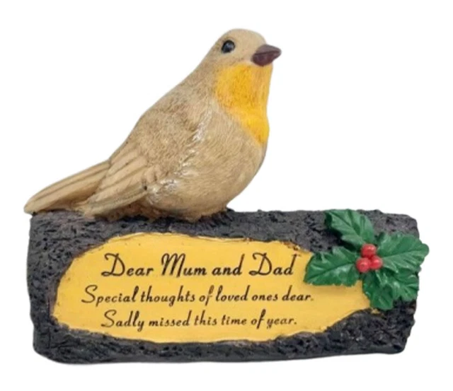 Robin Memorial on Log Dear Mum and Dad Christmas Grave Garden Tribute Ornament