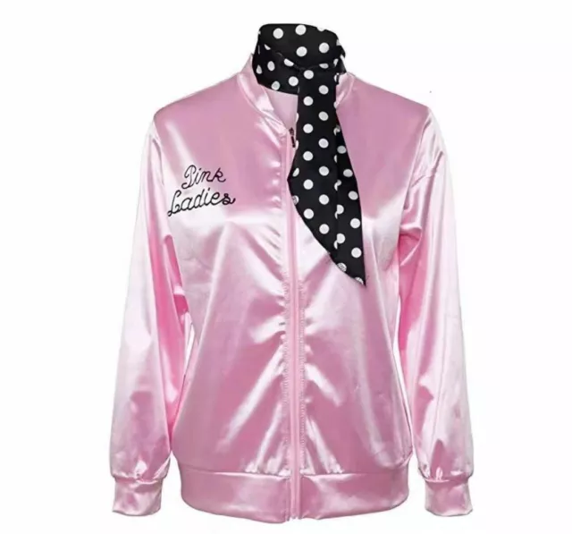 50s Grease Pink Lady Ladies Satin Jacket Top Fancy Dress Up Costume AU 4 - 20