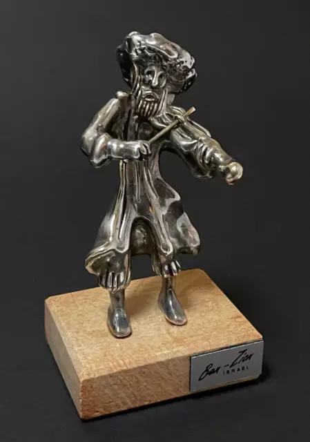 925 Sterling Silver Jewish Fiddler Sculpture Figure Ben Zion Israel Judaica
