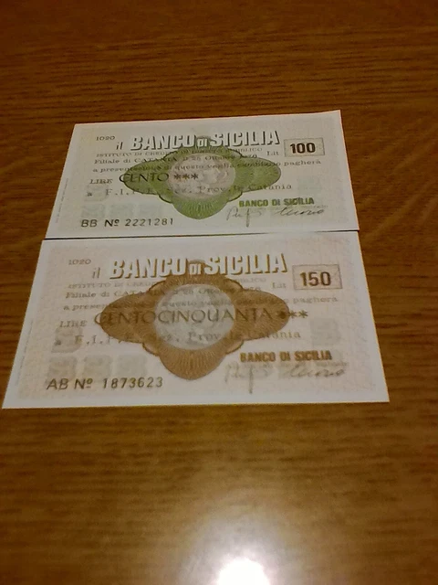 Miniassegni Banco Di Sicilia - Lotto Ml1544  (N. 2 Emissioni)