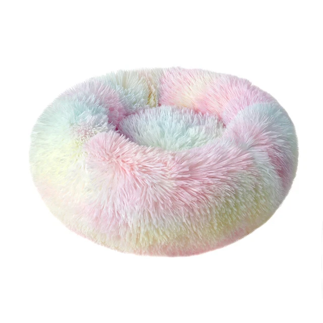 Fluffy Donut Pet Dog Cat Bed Plush Soft Warm Calming Sleeping Bed Round Cuddler 7