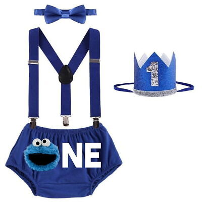 Baby Boy Cookie Monster One Cake Smash Costume 1st Birthday Photo Shoot Outfit