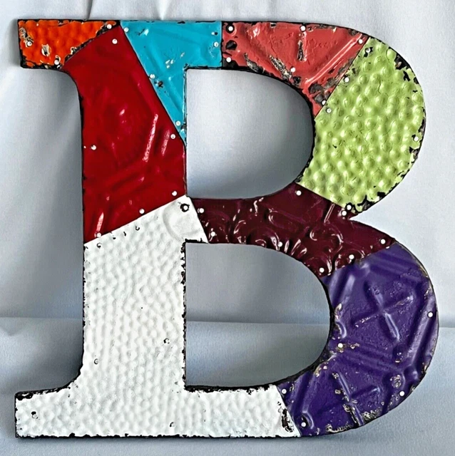 Vintage Antique Ceiling Tile Tin Letter Initial B Multi-color 12X12" Farmhouse