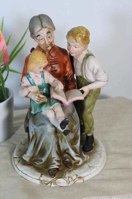 Vintage capodimonte porcelain bisque statue grandmother children