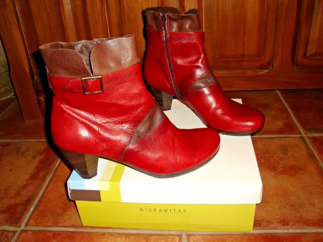 Bottines Bottes Chaussures Femme Hispanitas Rouge/Marron Cuir Dble Cuir Nves 42