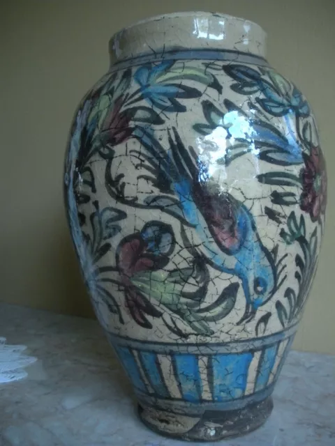 ANCIEN VASE PERSE EN CERAMIQUE ORIENTALISTE 19è