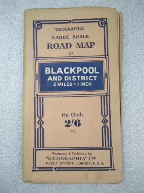 BLACKPOOL & DISTRICT Geographia 2 Miles to Inch - Cloth Road Map VG Cond c1930s