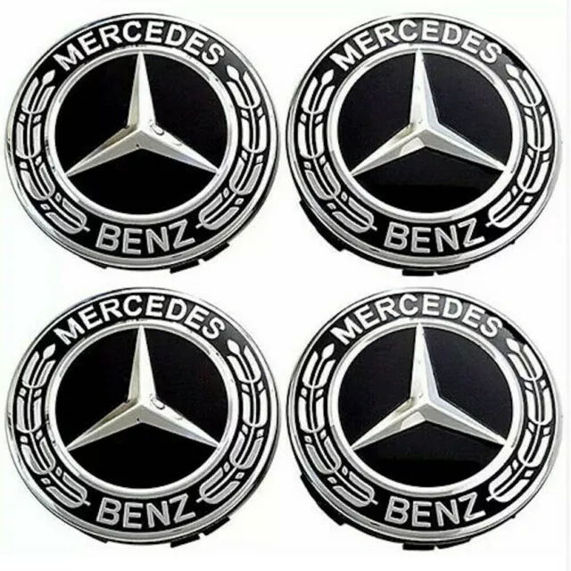 4x Black Mercedes Benz Alloy Wheel Centre Caps 75mm Badges Hub Emblem - Fits All