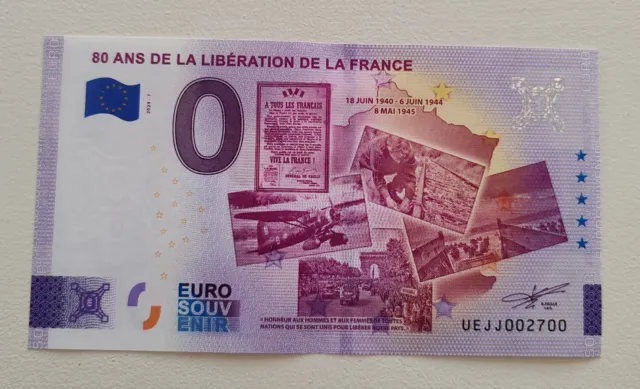 Billet Touristique 0 Euro 80 Ans De La Libération De La France 2024 N°002700