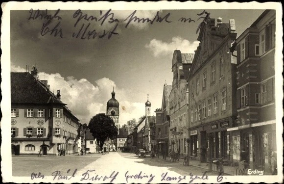 Ak Erding in Oberbayern, Stadtansicht, Platz, Turm - 10710252