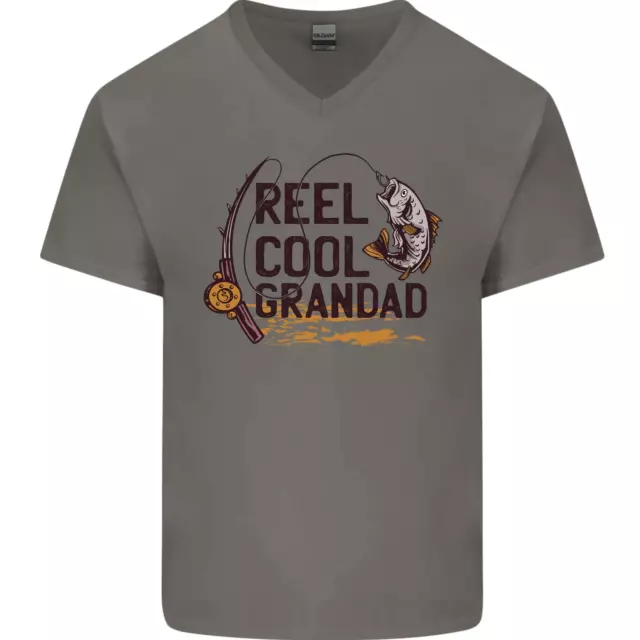 Mulinello Cool Nonno Divertente Pesca Pescatore Uomo Scollo A V Cotone T-Shirt
