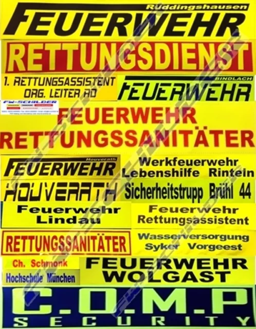 Rückenschild zitronengelb, reflektierend, 38 x 8 cm, Wunschtext, einzeilig