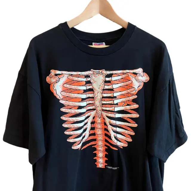 VTG 90s Breiland Graphic Body Skeleton Glow in the Dark SINGLE STITCH T Shirt XL