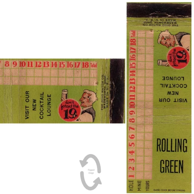 Vintage Matchbook Cover Rolling Green Golf Course bar Michigan 1930s score card
