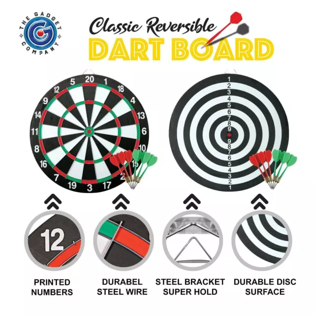 Reversible Dart Board Professional Durable Fun Family Game Classic Darts 43cm