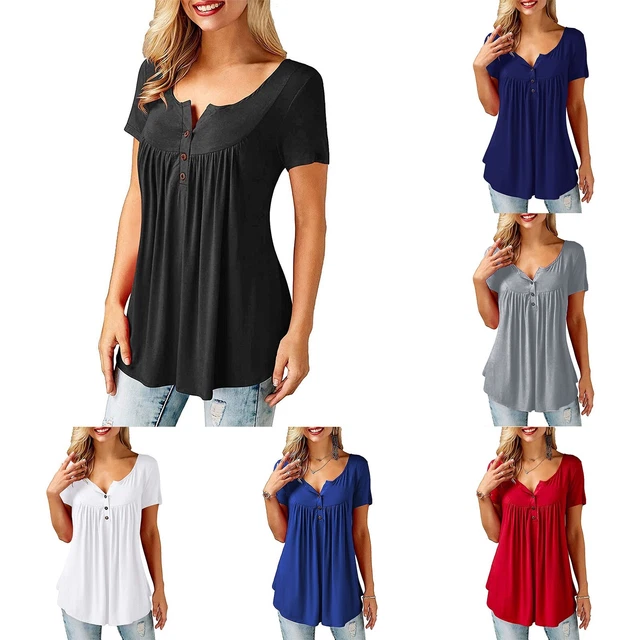 T-shirt Femme Col V Manches Courtes – Tissu Léger Extensible, Coupe Ample, Basique élégant Pour L’été