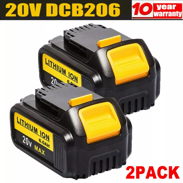 2 Pack 6.0AH for Dewalt 20V 20Volt Max XR Lithium Battery DCB206-2 DCB205 DCB200