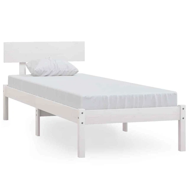 WHITE SOLID PINE Wood Bed Frame 75x190cm Small Single with Headboard £