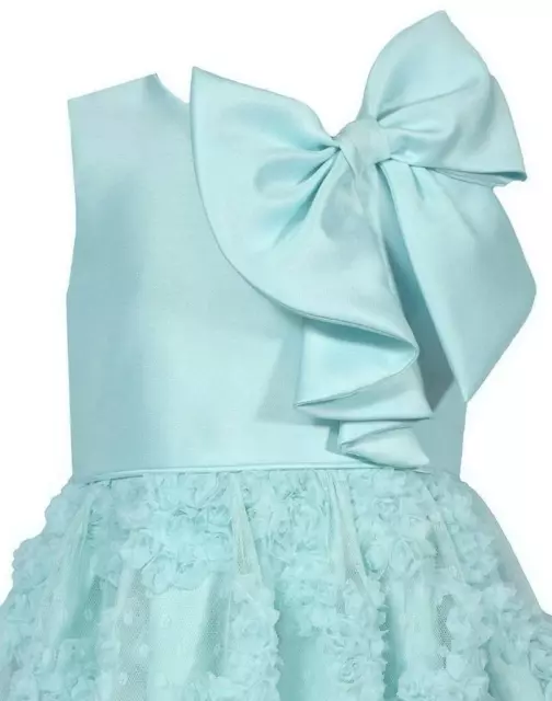 NEW Bonnie Jean Girls Size 5 "AQUA BLUE BONAZ MESH" Mikado Bow Dress NWT 2