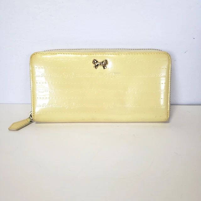 Samantha Thavasa Zip Around Wallet Large Accordion Yellow Leather Bow Charm Cute