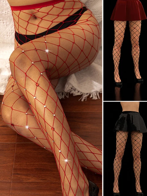 Sparkly Diamante Embellished Rhinestone Crystal Glitter Diamond Fishnet Tights