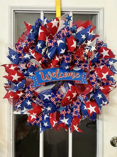 Patriotic Welcome Custom Handmade Door Wreath