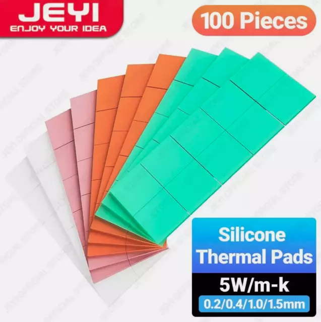 JEYI 100 x Thermal Conductive Silicone Pads, M.2 NVMe NGFF Thermal Pad 0.2-1.5mm