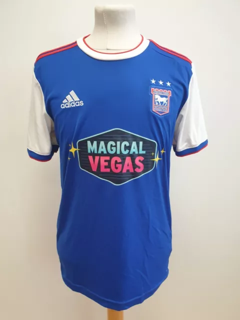 Nn766 Mens Adidas Blue White Ipswich Town Fc S/Sleeve Football Shirt Uk S Eu 46