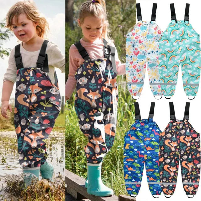 Child Kids Bos Girl Rain Dungarees Windproof Waterproof Mud Jumpsuit Clothes