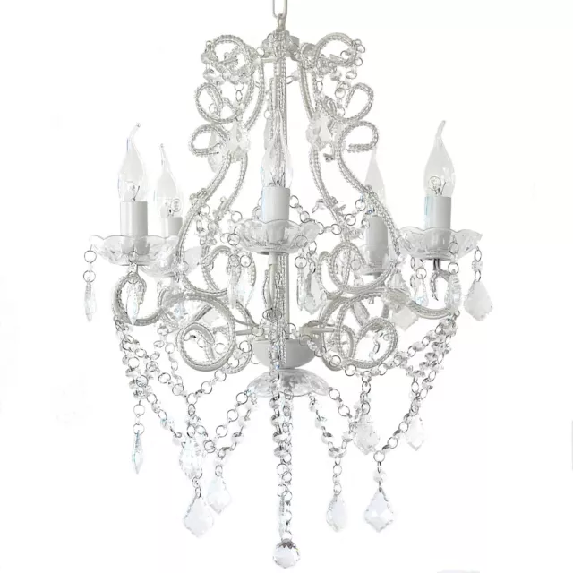 New Ivory & Deene White 5 Light Venice Glass Crystal Ceiling Chandelier Antique